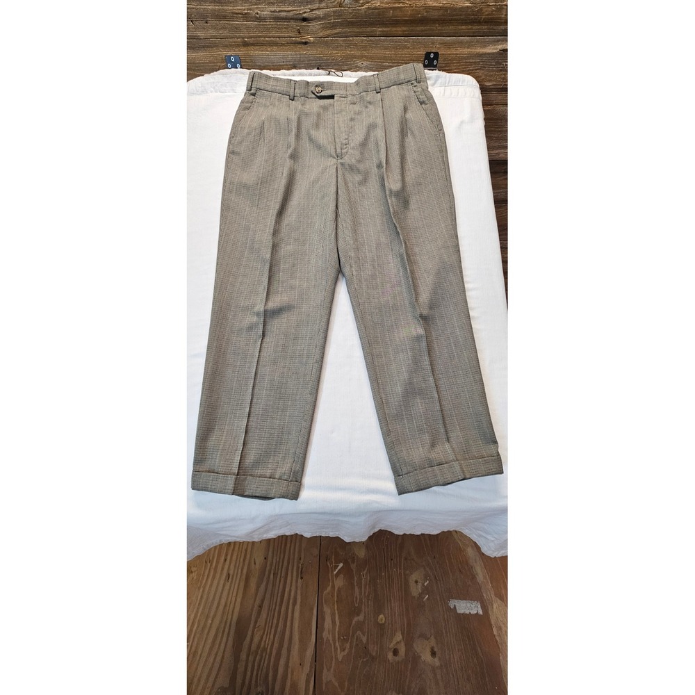 Racquet Club Mens Pleated Houndstooth Dress Pants Brown Black Cuffed 37x28.5